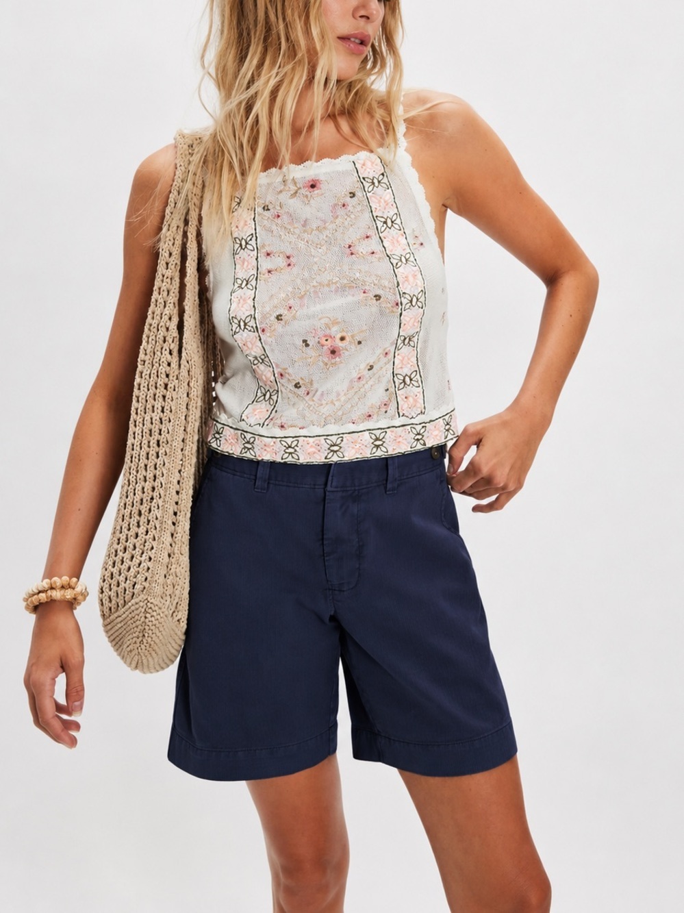 Free People Riverside Bermuda Shorts Navy Blue NWOT - Picture 7 of 7